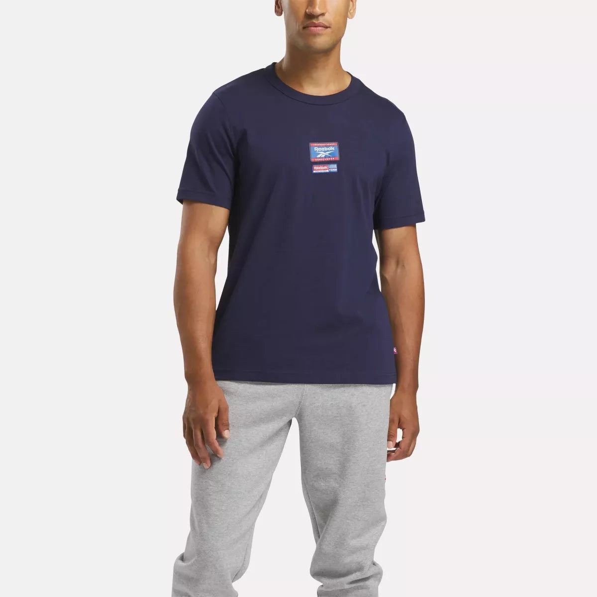 Reebok Men's Identity Badge Navy T-Shirt - Comfortable Casual Tee for Gym, Workout & Everyday Wear