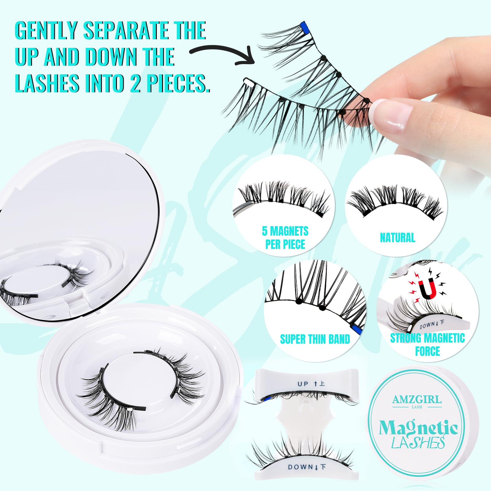 Magnetic Eyelash Kit - 5-Piece Natural Wispy False Lashes with Magnetic Clusters & Applicator | No Glue Needed | Reusable Cluster Eyelash Extensions for Everyday Wear, Parties & Special Occasions
