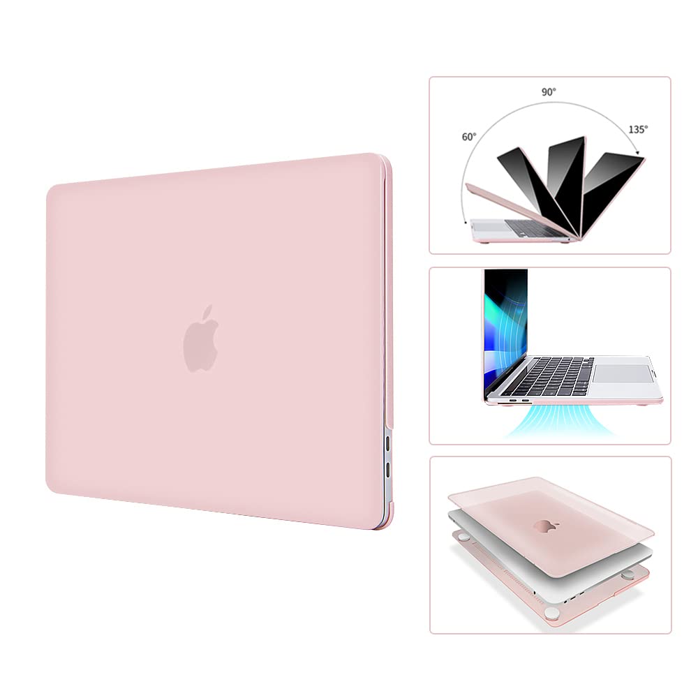 EooCoo Hard Protective Case for MacBook Air 13 inch (M1 Chip 2021-2018) with Retina Display | Durable Plastic Shell + Clear Keyboard Cover + Anti-Scratch Screen Protector | Cute Pink Design | Perfect for Work, School & Travel Protection