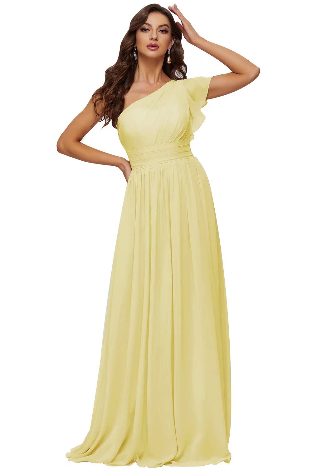 Xijun Women's One Shoulder Chiffon Bridesmaid Dress - Elegant Long Formal Evening Gown for Weddings, Prom & Special Occasions