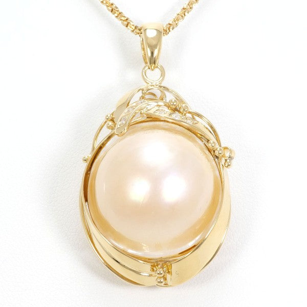 18K Yellow Gold Semi-Round Pearl and Diamond Necklace for Women - Elegant Bridal Jewelry, Anniversary Gift, Party Wear