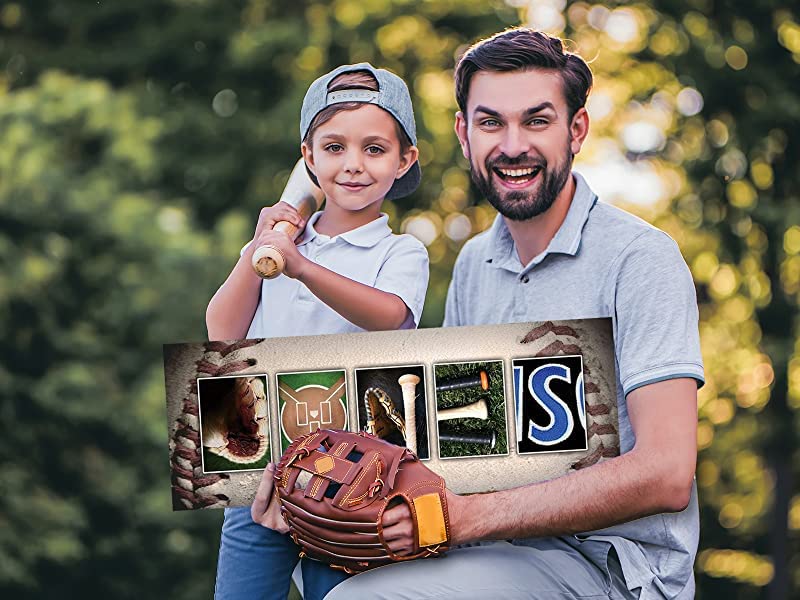 Custom Personalized Baseball Name Art Print - Framed Canvas Wall Decor for Man Cave, Boys Room, Office & Sports Lovers - Perfect Gift for Baseball Fans & Home Decor