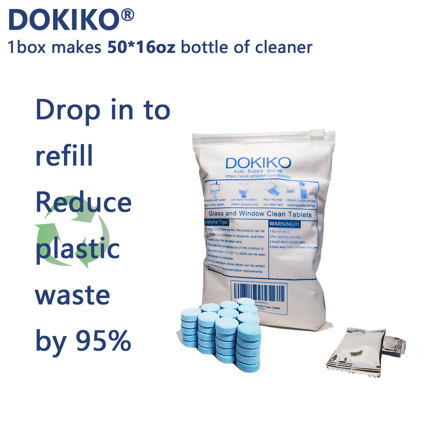 50 Pack Glass Cleaner Refill Tablets - Concentrated Multi-Surface Cleaning Tablets for Windows, Mirrors & Windshields | Makes 50 x 16oz Spray Bottles | Eco-Friendly Streak-Free Shine for Home, Office & Car Cleaning