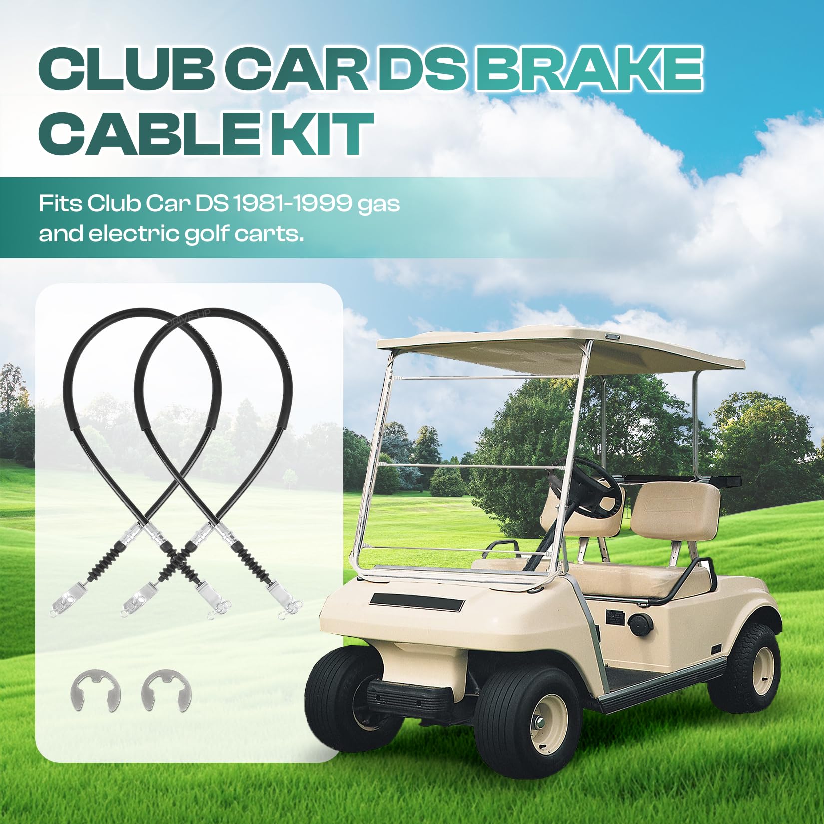Premium Stainless Steel Brake Cable Kit for Club Car DS (Driver & Passenger Side) - Compatible with 1981-1999 Models (Part #1011403) - Durable Replacement for Golf Cart Maintenance & Off-Road Use