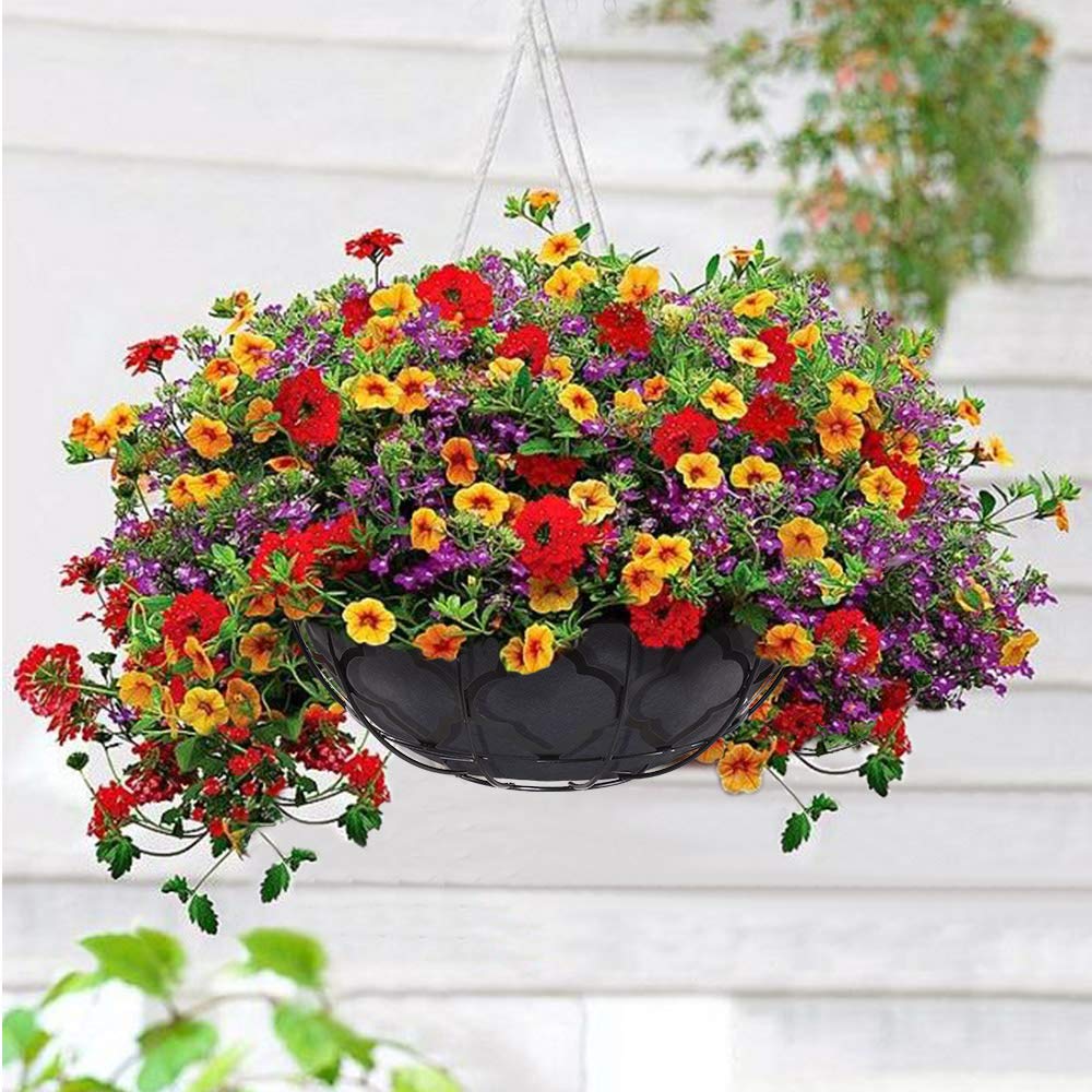 Non-Woven Fabric Plant Grow Bags - 2 Pack 12 Inch Round Hanging Basket with Coco Liner, Trough Shaped Wall & Deck Mount Planters for Window Box Replacement - Perfect for Indoor/Outdoor Gardening, Vertical Planting & Home Decor
