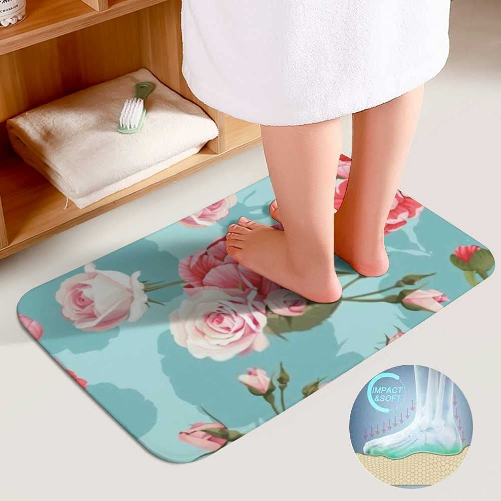 Hapuxt 3-Piece Bath Rug Set - Non-Slip Absorbent Bath Mats with Peony Rose Design, Toilet Lid Cover & U-Shaped Contour Rug - Machine Washable for Bathroom Safety & Comfort
