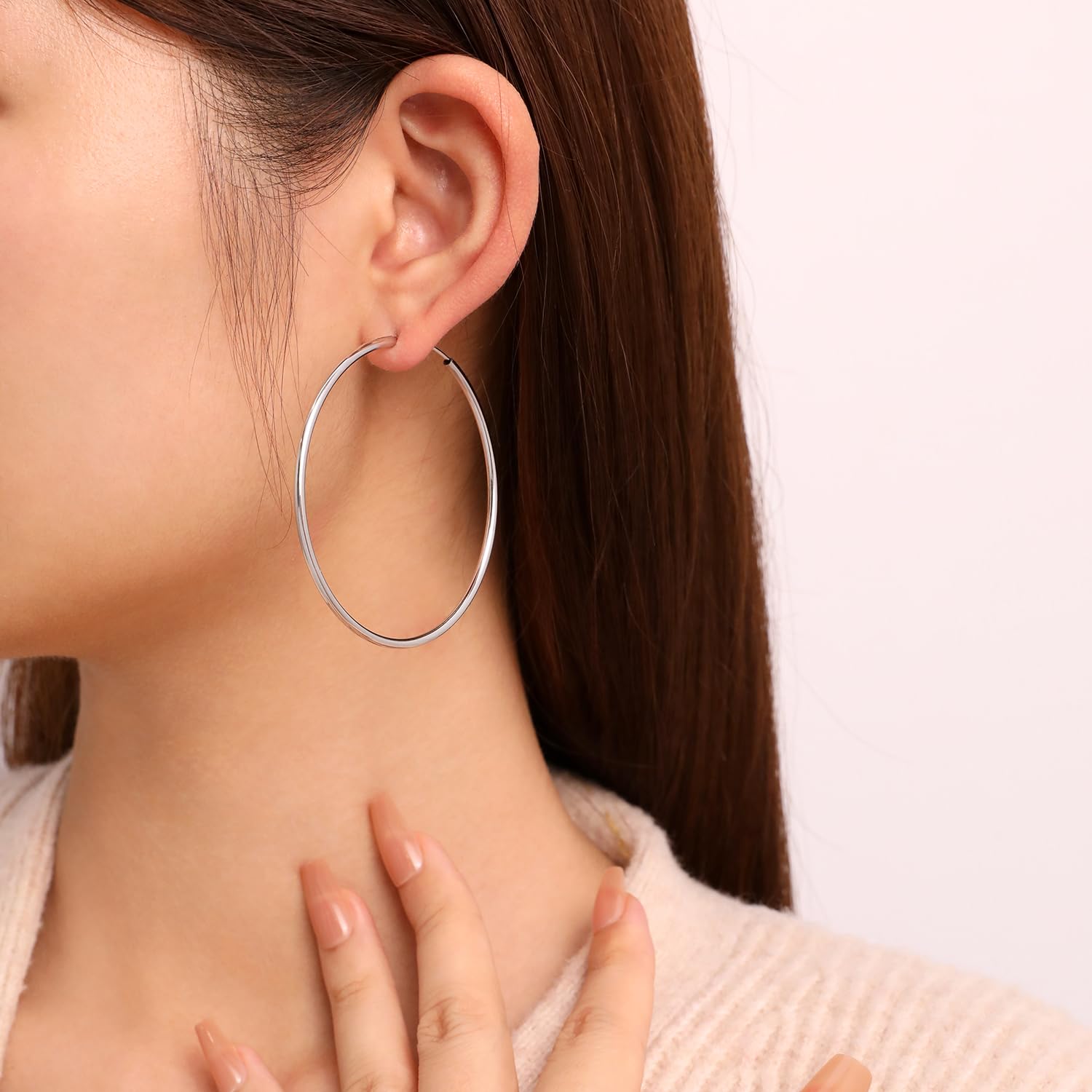 Meissa Sterling Silver Large Hoop Earrings for Women - 40mm Lightweight Hypoallergenic Thin Loop Earrings | Perfect for Everyday Wear, Parties & Gift Giving