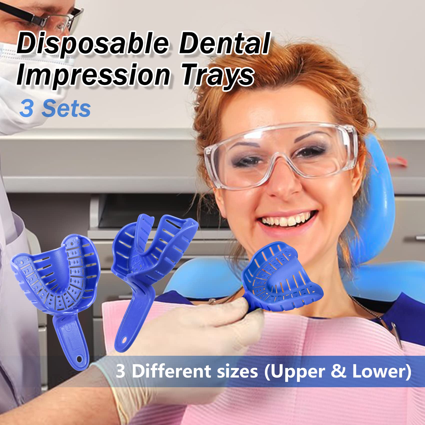 **Annhua 3 Sizes Disposable Dental Impression Trays for Adults & Kids - 6 PCS Perforated Upper & Lower Teeth Molding Trays (Blue) - Perfect for Dentists, Orthodontics, and Dental Clinics**