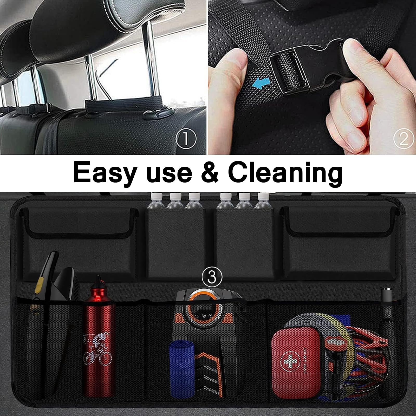 Car Trunk Organizer & Backseat Hanging Storage Bag - 7-Pocket Collapsible Cargo Organizer for SUV, Truck, MPV, Van | Durable Car Interior Accessories for Men & Women | Perfect for Road Trips, Grocery Shopping & Family Travel