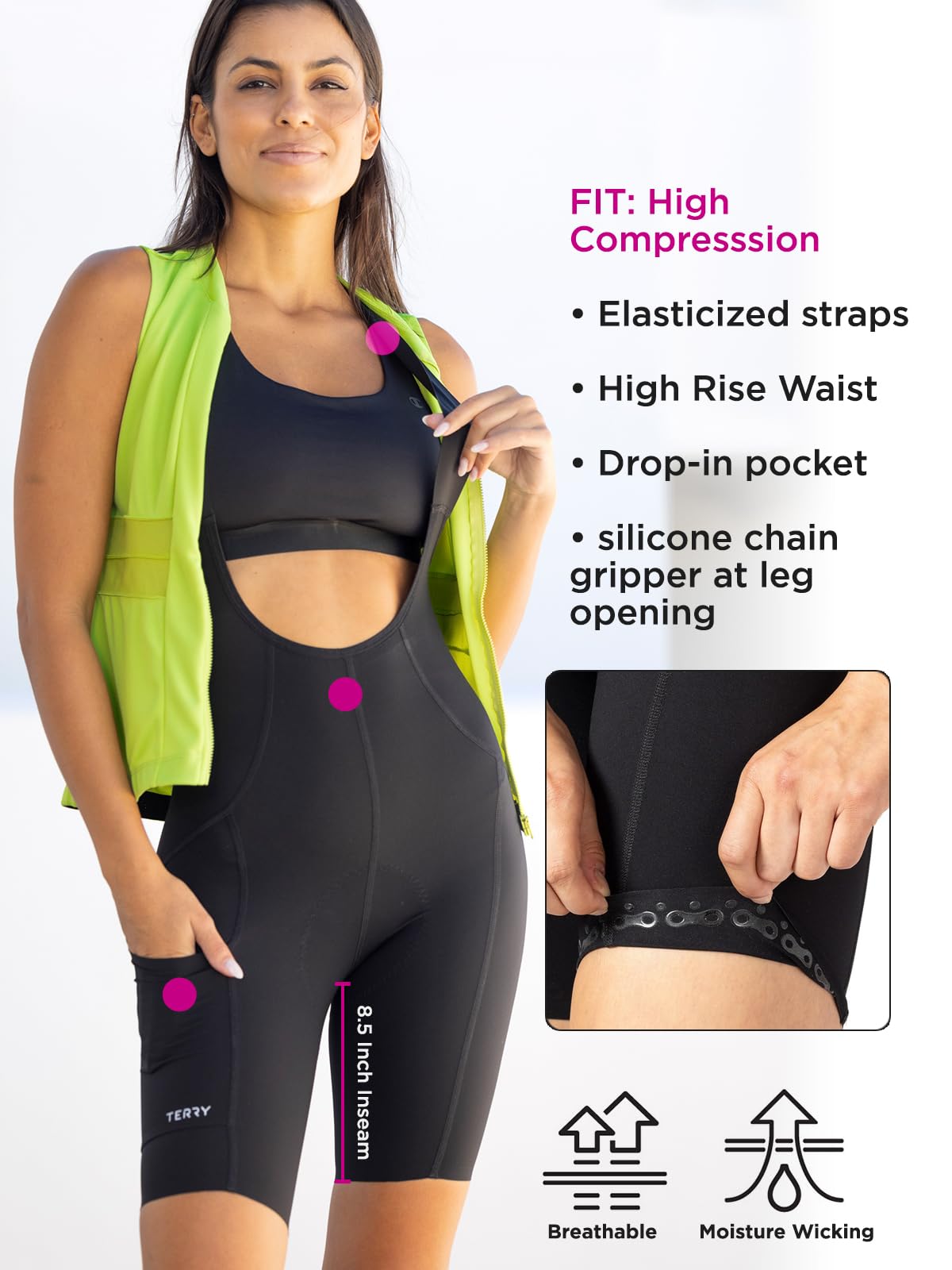Women's Terry Bike Shorts - Padded Cycling Bib Shorts with 8.5