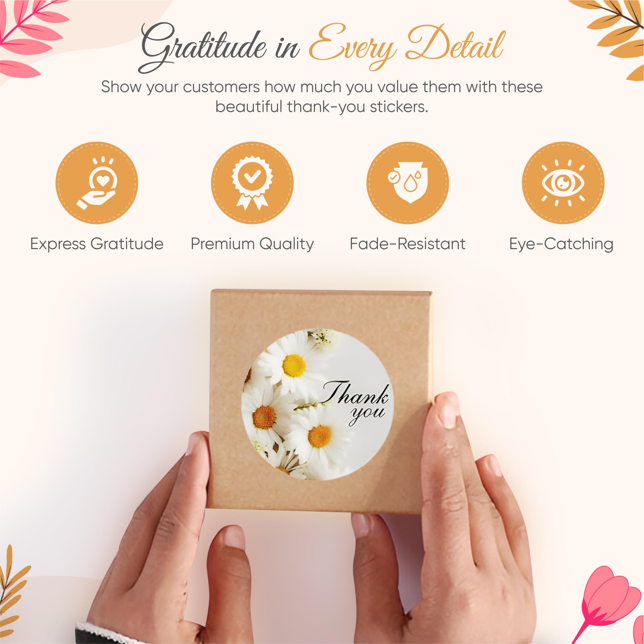500 Pcs Floral Thank You Stickers - 1.5 Inch Self-Adhesive Waterproof Stickers for Small Business, Envelope Seals, Packaging & Gifts - Beautiful Designs, Strong & Durable for Mailing, Scrapbooking & DIY Crafts