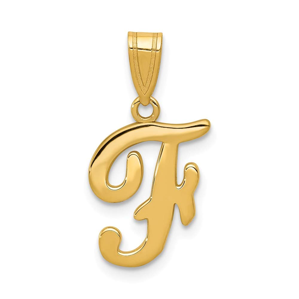 14K Solid Yellow Gold F Initial Letter Pendant Necklace - 18mm x 12mm Alphabet Charm for Women, Perfect Gift for Birthday, Anniversary & Valentine's Day