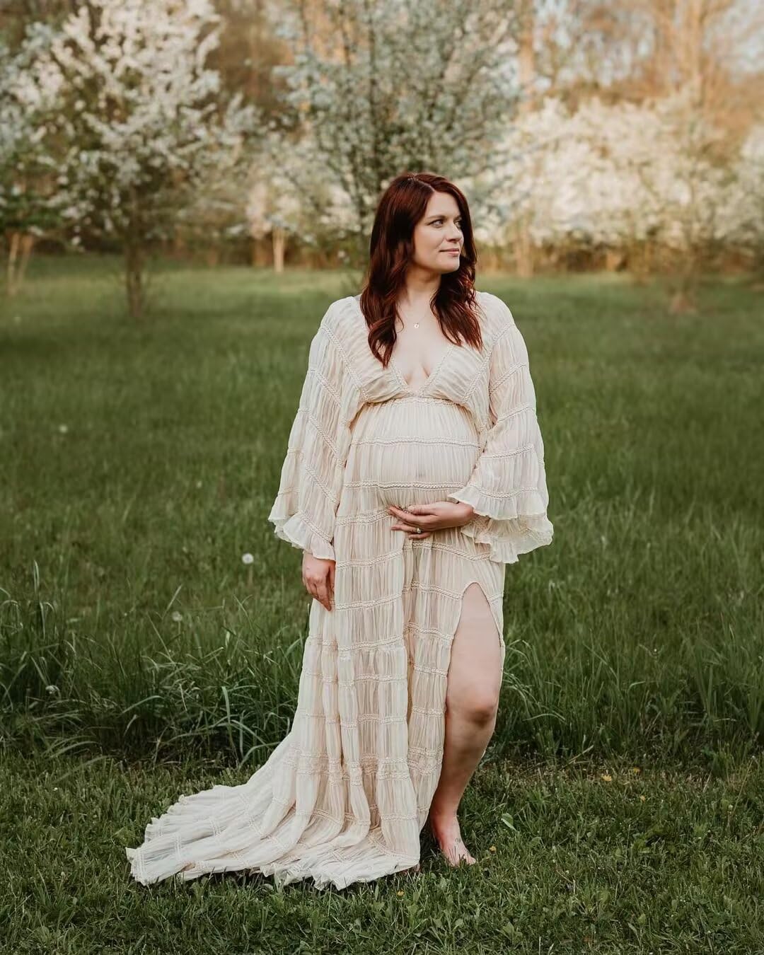 Boho Off Shoulder Tulle Maternity Dress for Photoshoot, Baby Shower & Bridal Lingerie - Elegant Pregnancy Gown for Special Occasions
