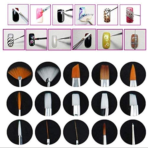 INOG 15-Piece UV Gel Acrylic Nail Brush Set - Professional Nail Art Design Painting Tools with Drawing Pen & Polish Brushes (White) | Perfect for Salon, Home Manicures & Nail Art Creations
