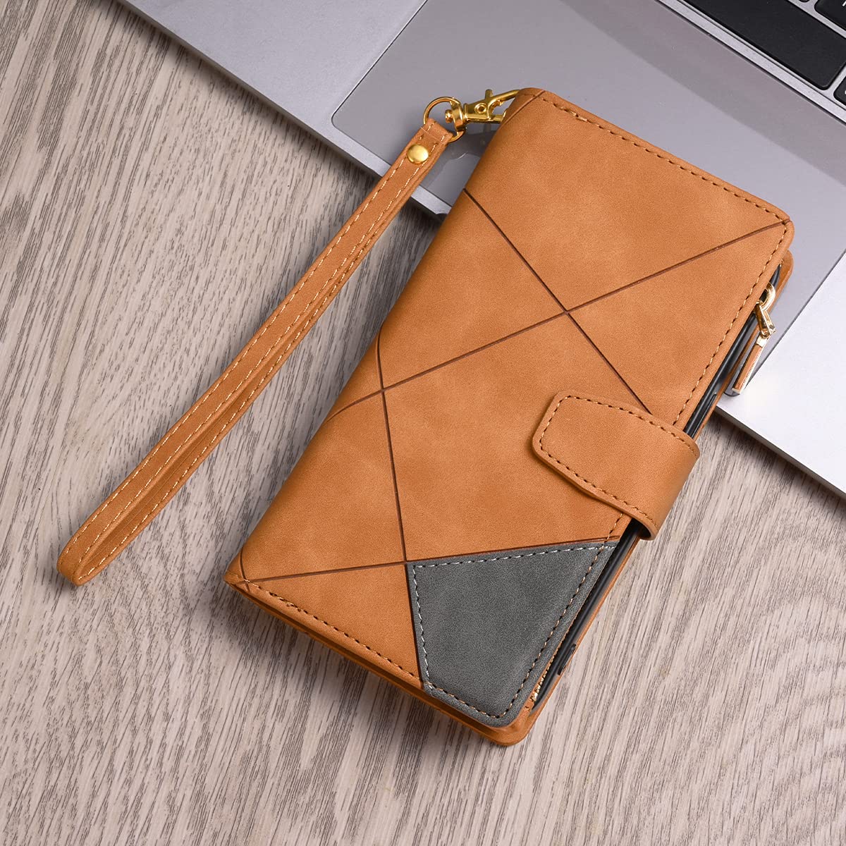 Premium PU Leather Wallet Case for iPhone SE 2022/SE 2020/SE3/SE2/7/8 - Magnetic Zipper Flip Cover with Card Slots, Kickstand & Hand Strap (Brown) | Perfect for Travel, Shopping & Daily Use