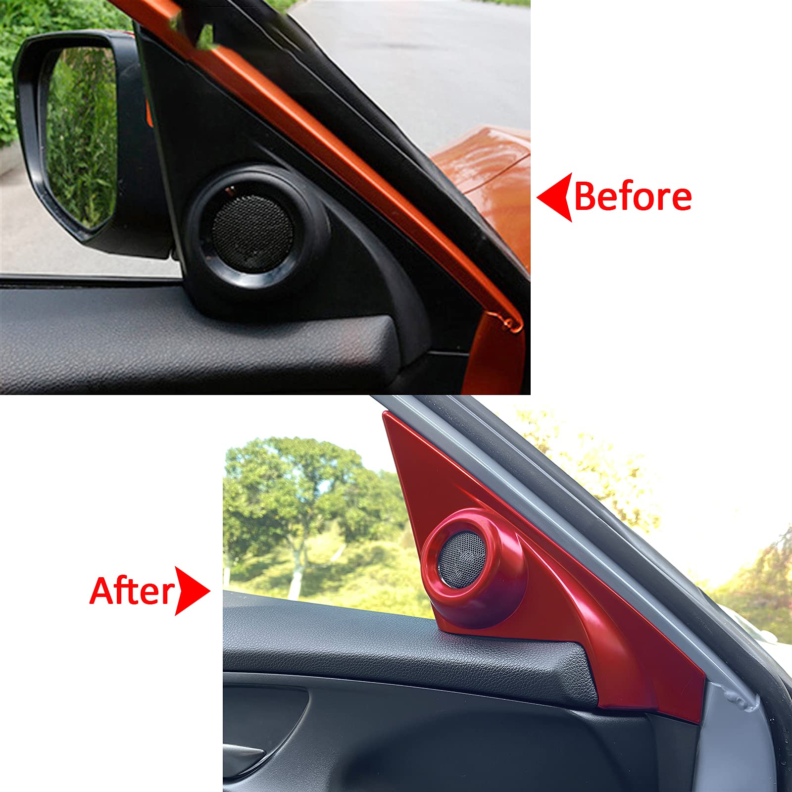 Xotic Tech A-Pillar Speaker Door Audio Cover Trim - Sporty Red - Compatible with 2016-2021 Honda Civic 10th Gen - Custom Car Interior Upgrade for Enhanced Audio Experience