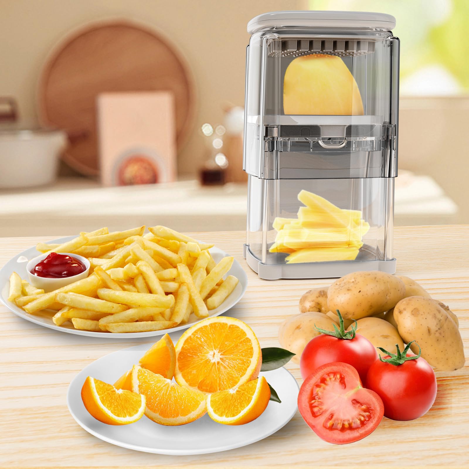 Stainless Steel Potato Slicer & French Fry Cutter - Manual Handheld Vegetable Dicer for Potatoes, Onions, Carrots - Perfect for Making Homemade Fries, Salads, and Meal Prep (1 Blade Included)