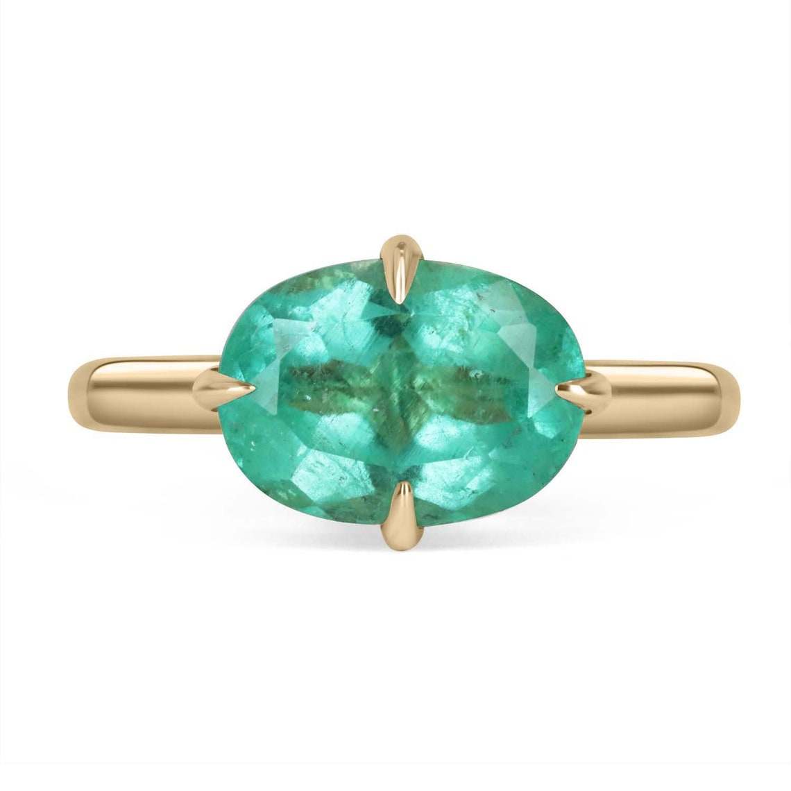 2.37 Carat Oval East to West Emerald Solitaire Ring in 14K Gold - 4 Prong Setting, Special Price & Layaway Options - Perfect for Engagement, Anniversary & Everyday Elegance