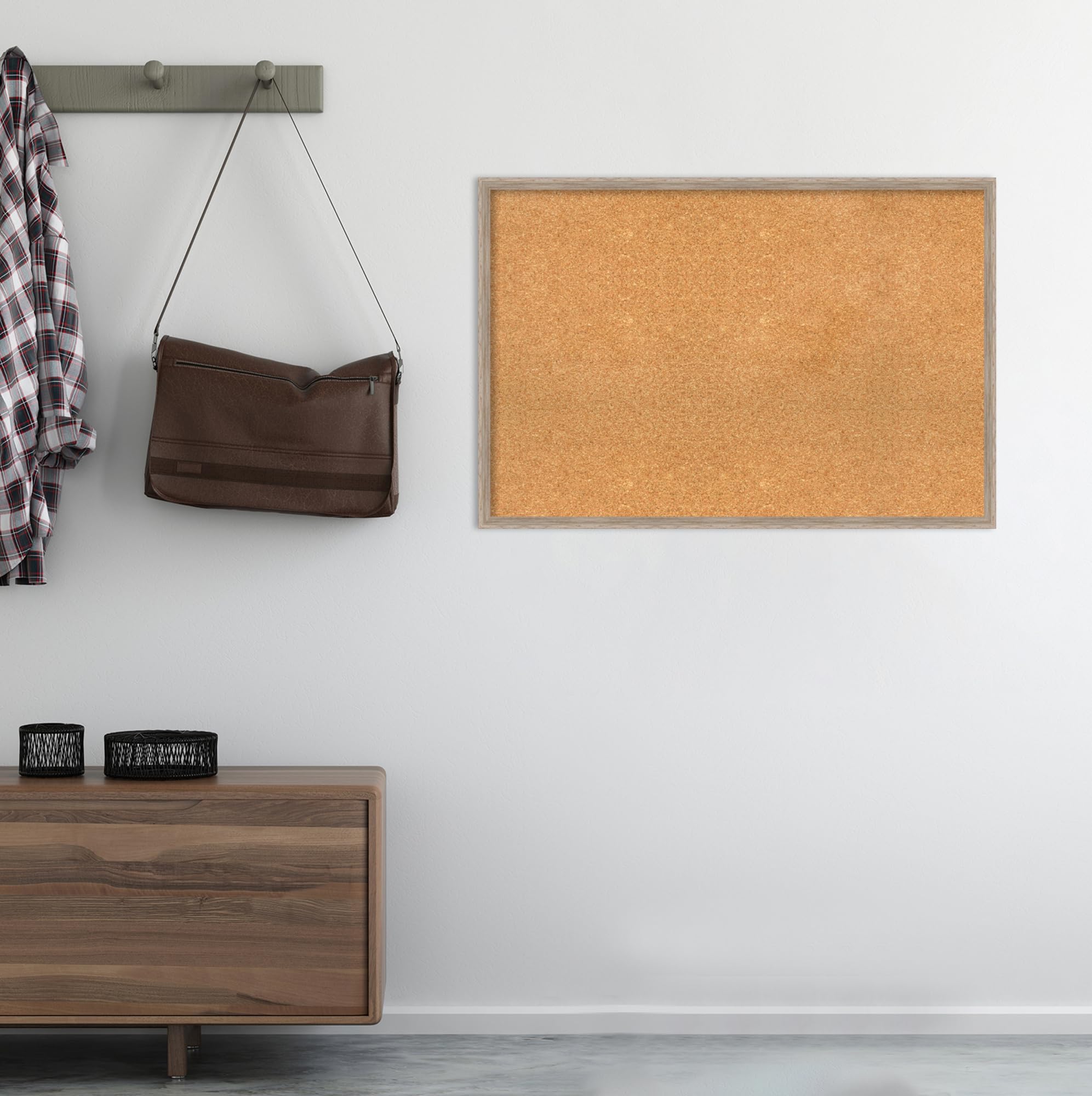 Amanti Art 25x37 Inch Natural Cork Board with White Wood Frame - Large Rustic Farmhouse Pinboard for Office & Home Organization - Perfect for Vision Boards, Memo Displays & Wall Decor