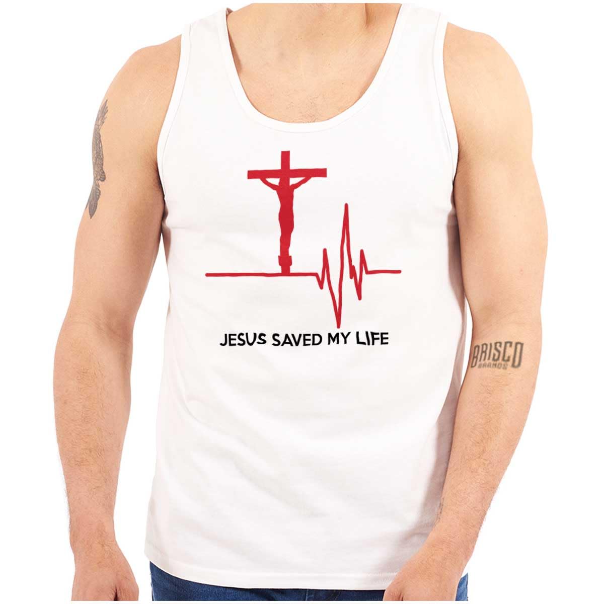 Christian Strong Jesus Saved My Life Crucifix Graphic Tank Top for Men & Women - Faith-Inspired Casual Wear for Church, Bible Study & Everyday Inspiration