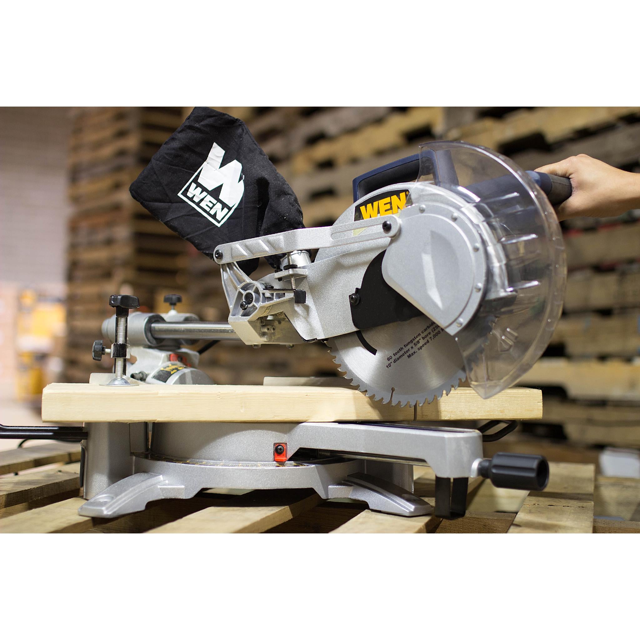 WEN 70716 10-Inch Sliding Compound Miter Saw with Laser Guide - Perfect for Woodworking, Crown Molding, and DIY Home Improvement Projects