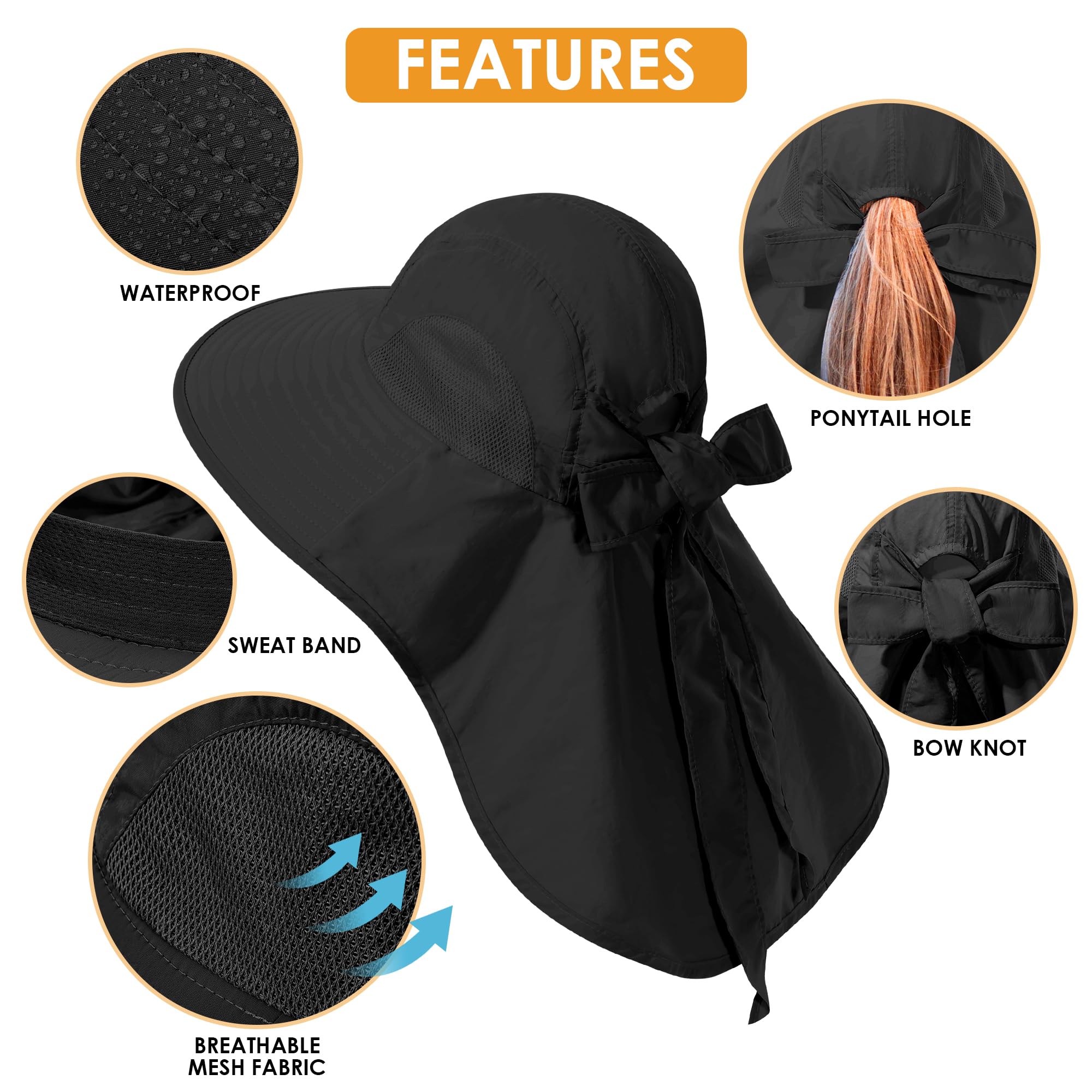 Women's Sun Hat UV Protection - Foldable Waterproof Wide Brim Bucket Hat with Neck Flap for Summer, Beach, Fishing, Hiking - Perfect for Outdoor Activities, Travel & Gardening