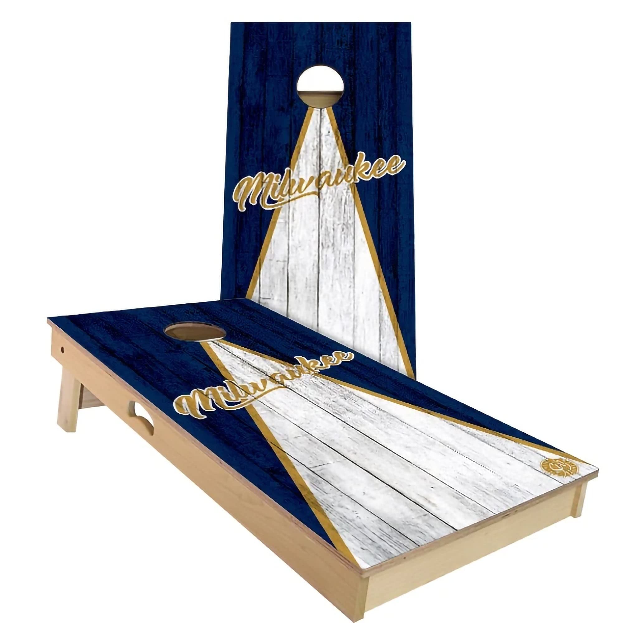 Milwaukee Triangle City Themed Cornhole Game Set - 2 Wooden Boards & 8 Bean Bags - Outdoor Lawn Games for Backyard, Tailgating, and Parties - Multiple Sizes & Accessories Included