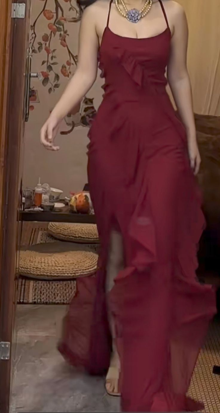 Elegant Burgundy Ruffle Prom Dress with Lace-Up Back - Formal Evening Gown J6052 for Homecoming, Ball, and Special Occasions