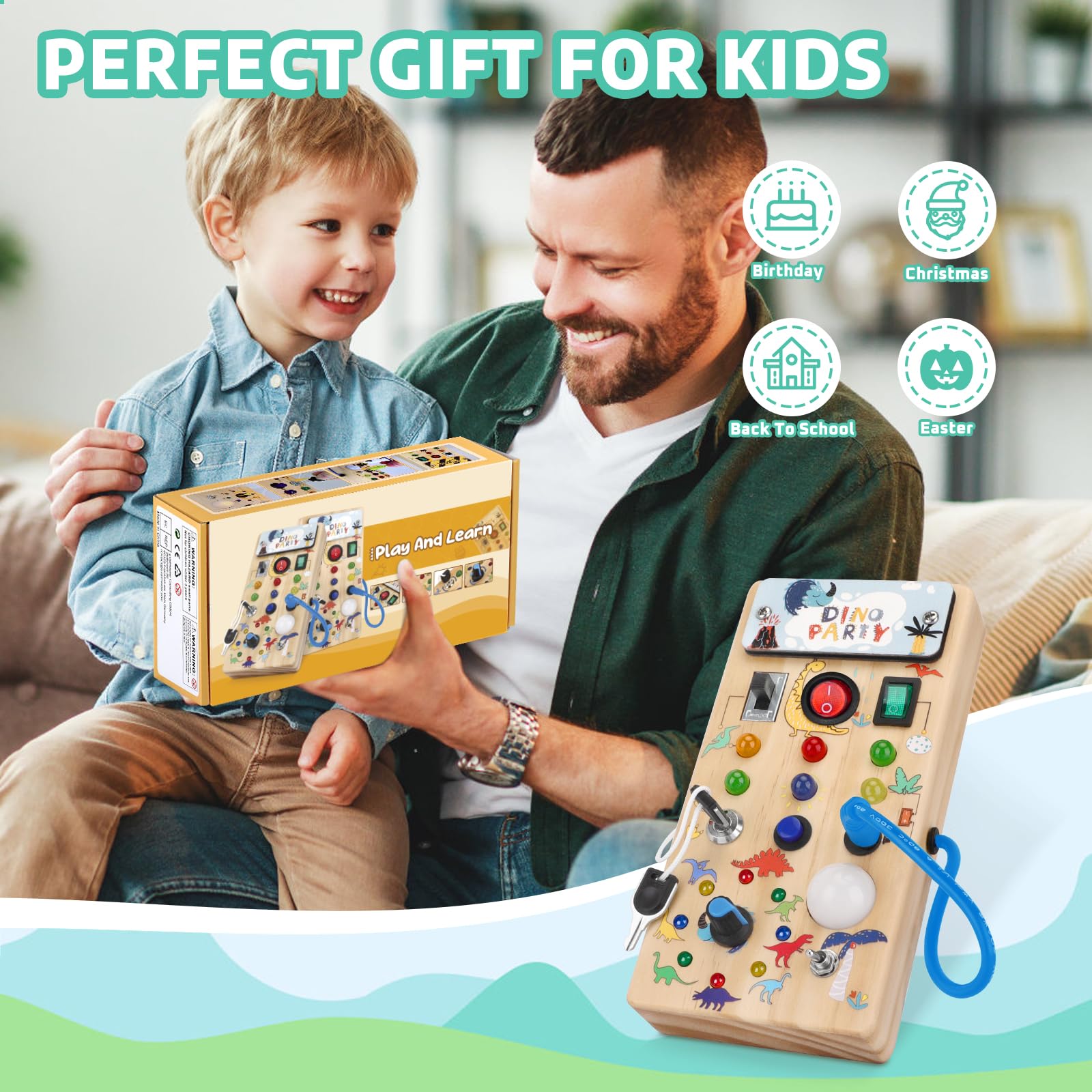 Montessori Busy Board for Toddlers 1-3 Years Old - Wooden Sensory Toy with Preschool Learning Activities - Perfect Christmas & Birthday Gift for Boys & Girls - Develop Fine Motor Skills for Home & Travel Play