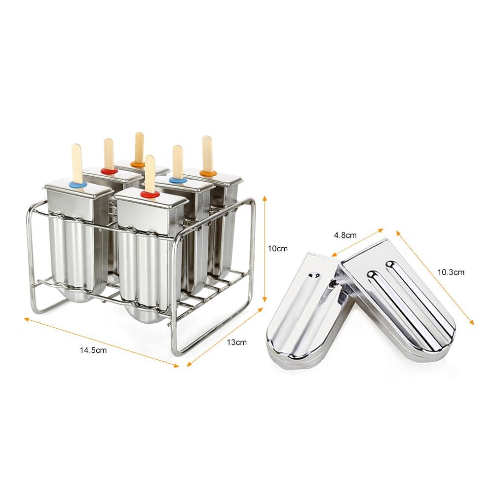 6-Piece Stainless Steel Popsicle Molds Set - Reusable Ice Cream & Lolly DIY Maker for Homemade Frozen Treats - Perfect for Summer Snacks, Kids Parties & Healthy Desserts