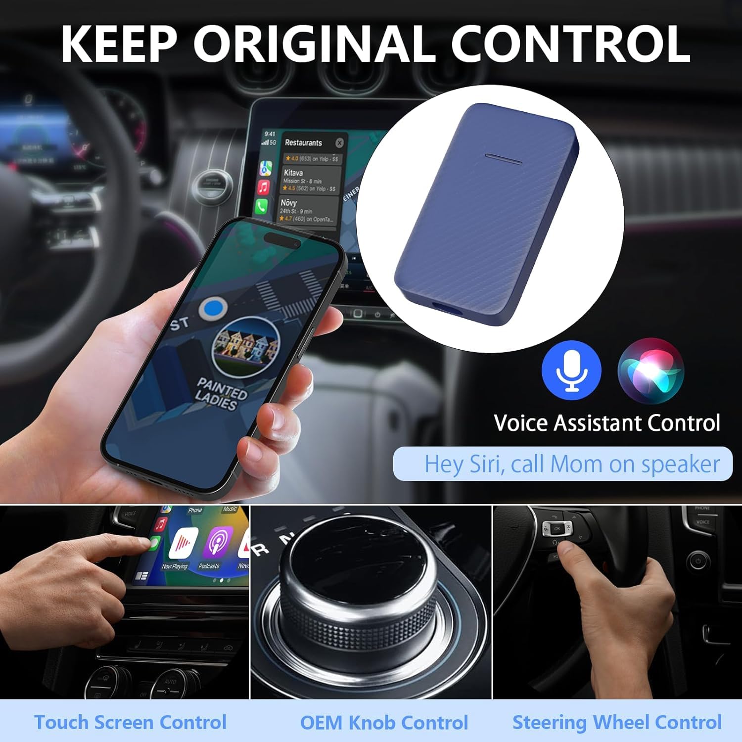 2 in 1 Wireless CarPlay & Android Auto Adapter - Fast Auto Connect for iPhone & Android - Convert Wired to Wireless CarPlay - Plug & Play USB Adapter for Factory Wired Cars - Perfect for Commuting, Road Trips & Hands-Free Driving