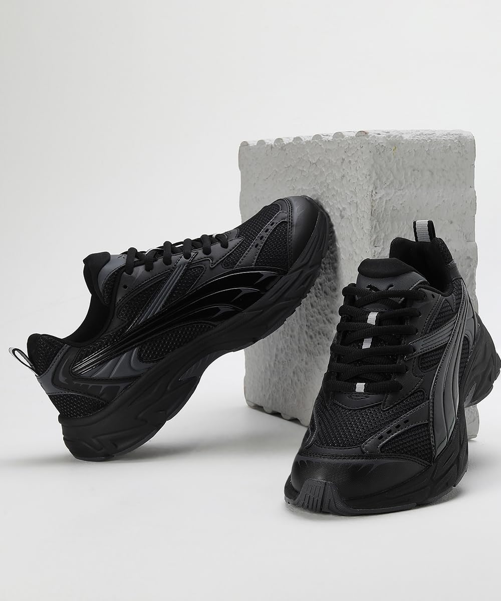 PUMA Morphic Base Black Running Shoes for Men - US 7.5 | Lightweight Comfortable Sneakers for Gym, Workout & Daily Wear