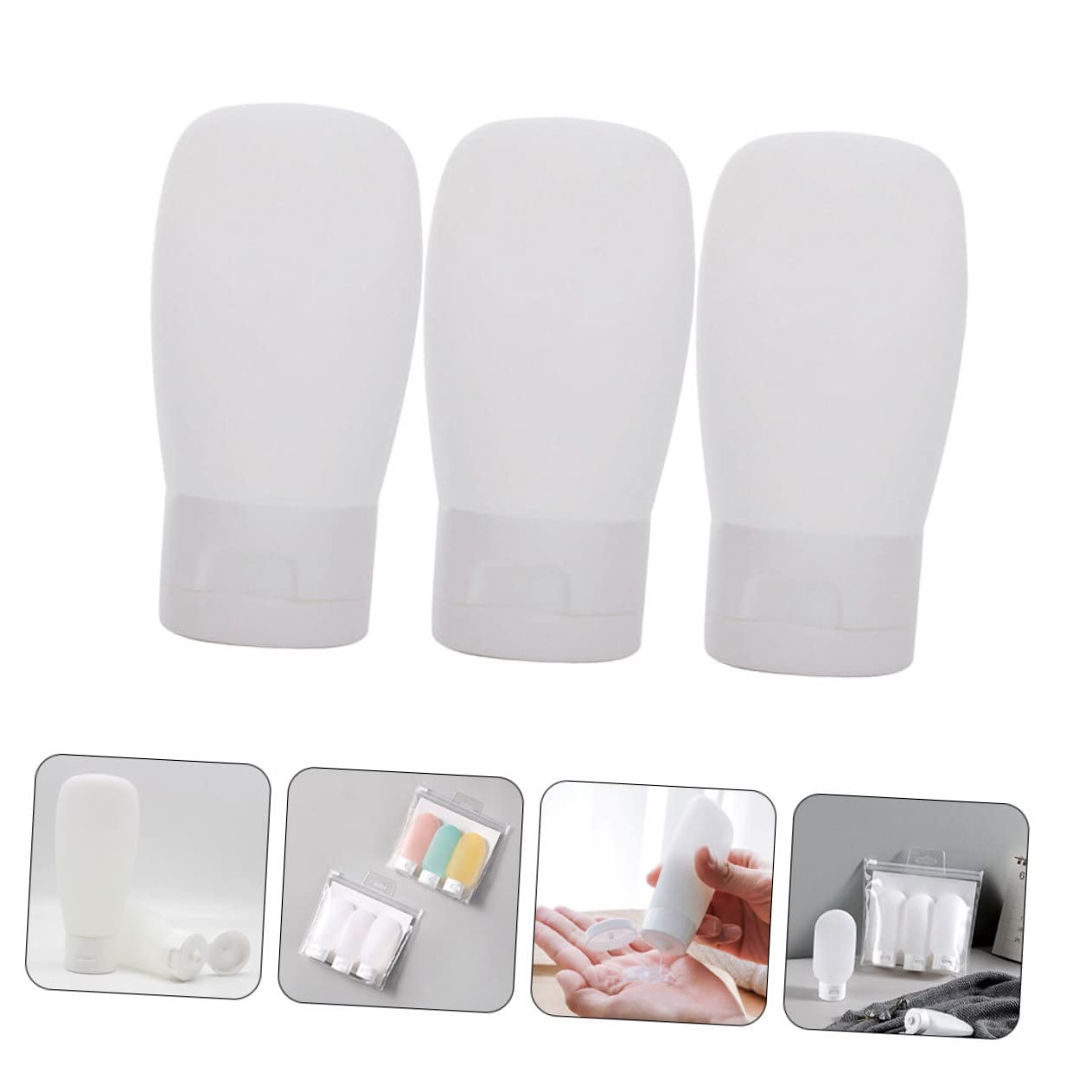 Mobestech 3-Piece Set 60ml Refillable Travel Bottles for Shampoo & Lotion - Leakproof Squeeze Dispenser for Toiletries - Perfect for Business Travel, Gym, Camping & Vacation Essentials