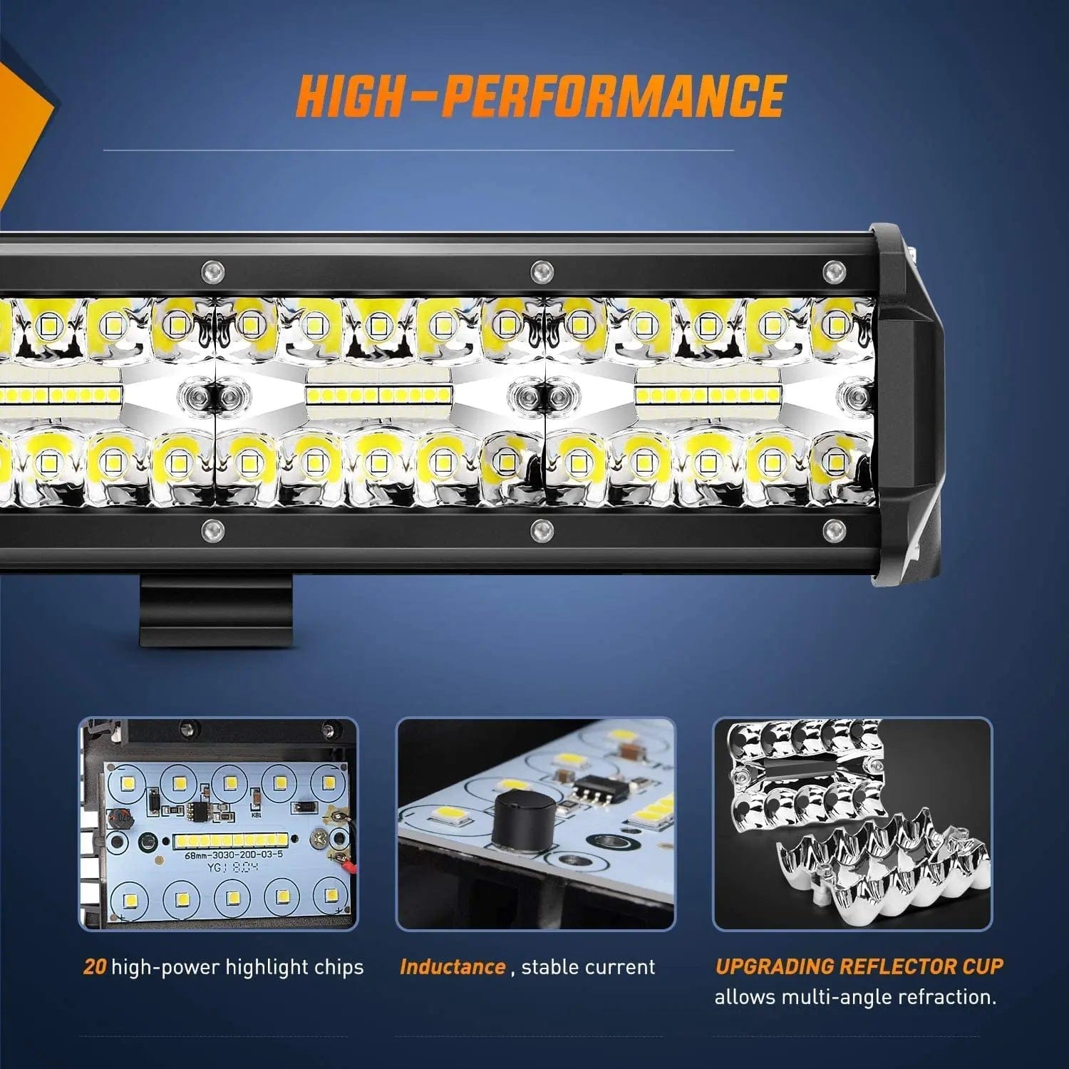 26 Inch 540W 50000LM Triple Row Spot Flood LED Light Bar with 14AWG Wire & 5Pin Switch - Perfect for Off-Road Trucks, ATVs, UTVs, Boats, and Marine Applications