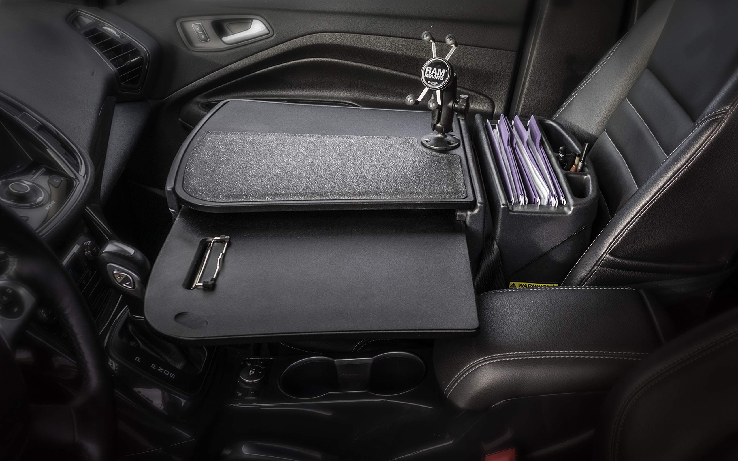 AutoExec AUE10453 GripMaster Car Desk - Black Finish with Adjustable Phone Mount for Laptops & Tablets | Perfect for Remote Work, Road Trips & Business Travel