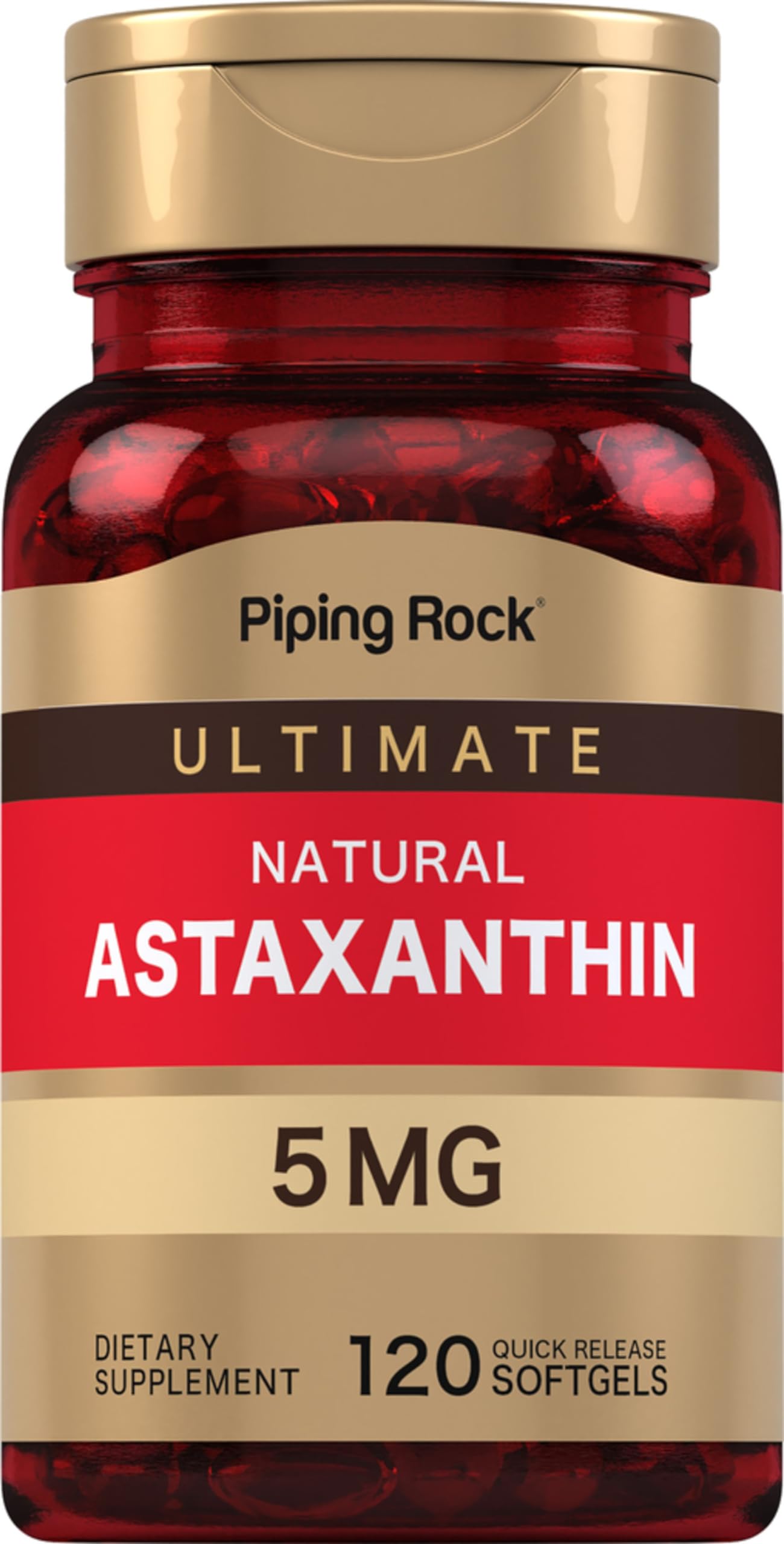 Piping Rock Astaxanthin 5mg Softgels - 120 Count | Premium Antioxidant Supplement for Skin & Eye Health | Non-GMO, Gluten Free | Supports UV Protection & Joint Health