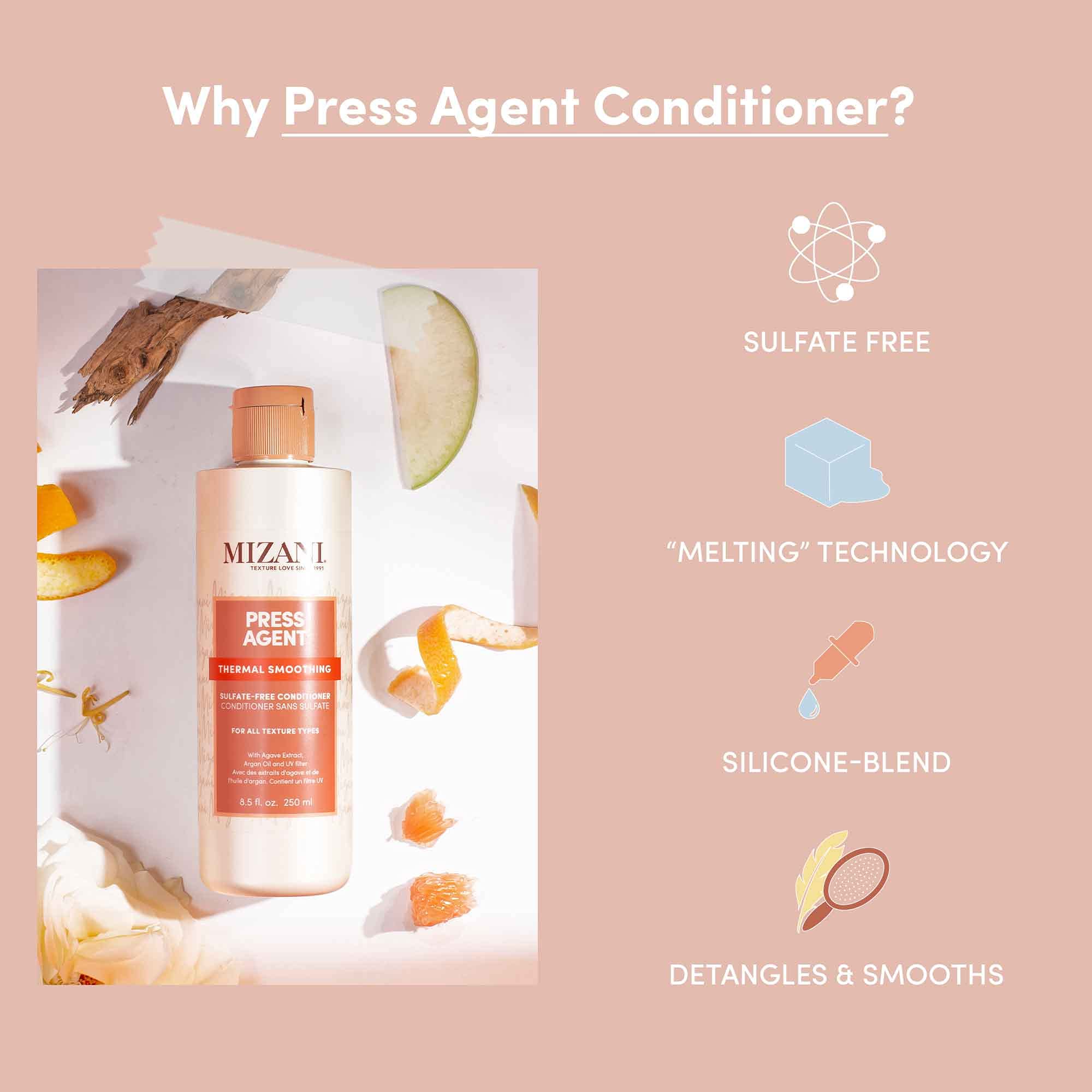 MIZANI Press Agent Sulfate-Free Conditioner for Heat Styling & Humidity Protection - Detangling Hair Treatment with Argan Oil for Blowouts, Silk Press & Thermal Smoothing | Perfect for Salon Styling & Frizz Control at Home