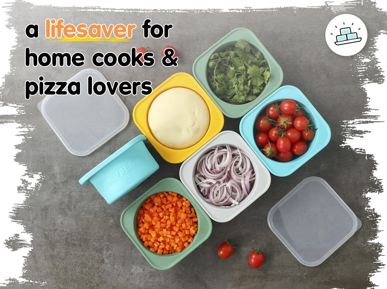 Stackable Silicone Pizza Dough Proofing Containers with Lids - 5 Pack 500ml (Blue) - Dough Rising, Bread Making, Meal Prep & Storage for Home Bakers