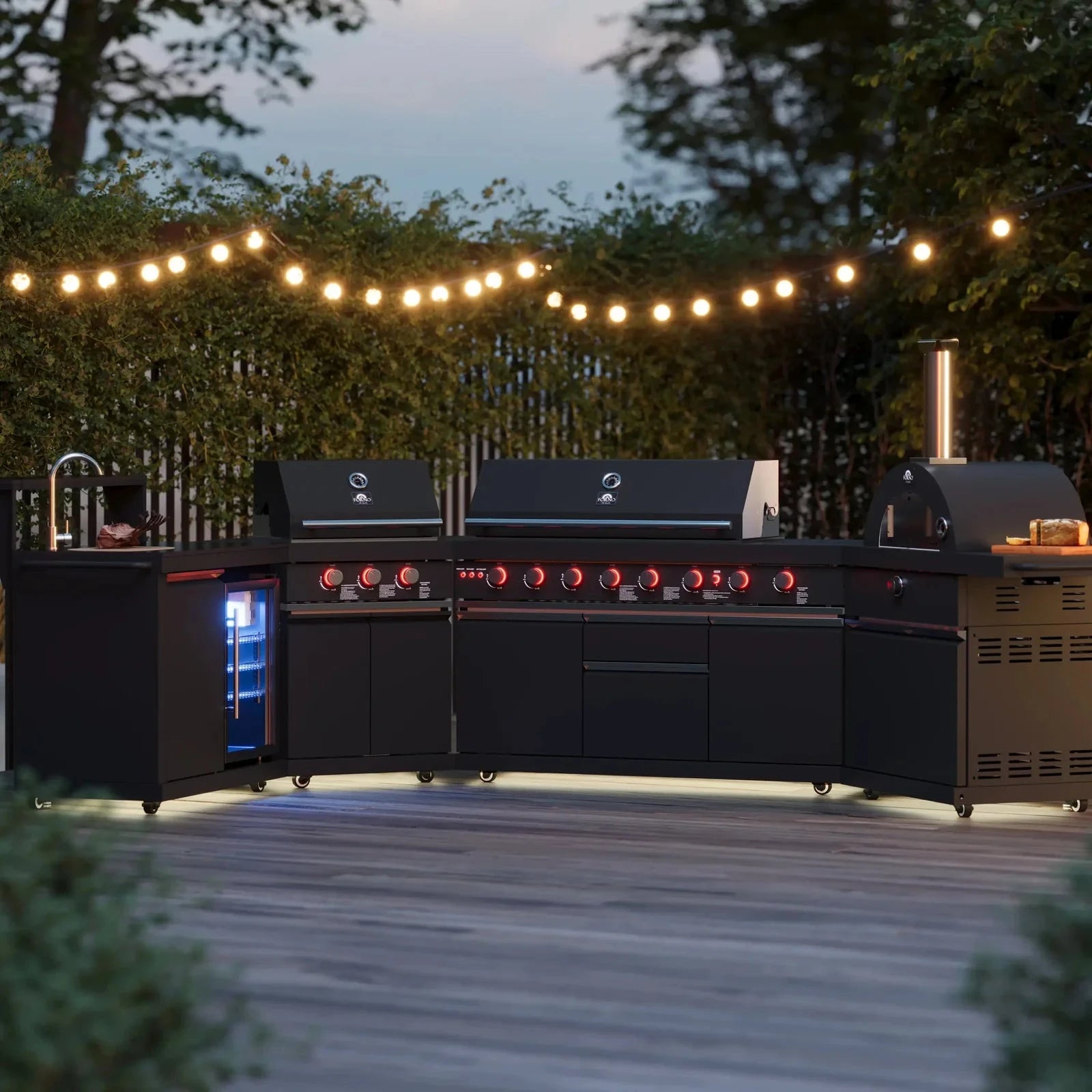 Forno All'Aperto FODKT2568BLK Outdoor Kitchen Set - Premium Stainless Steel BBQ Grill Island with Side Burner & Storage - Perfect for Backyard, Patio, and Poolside Entertaining