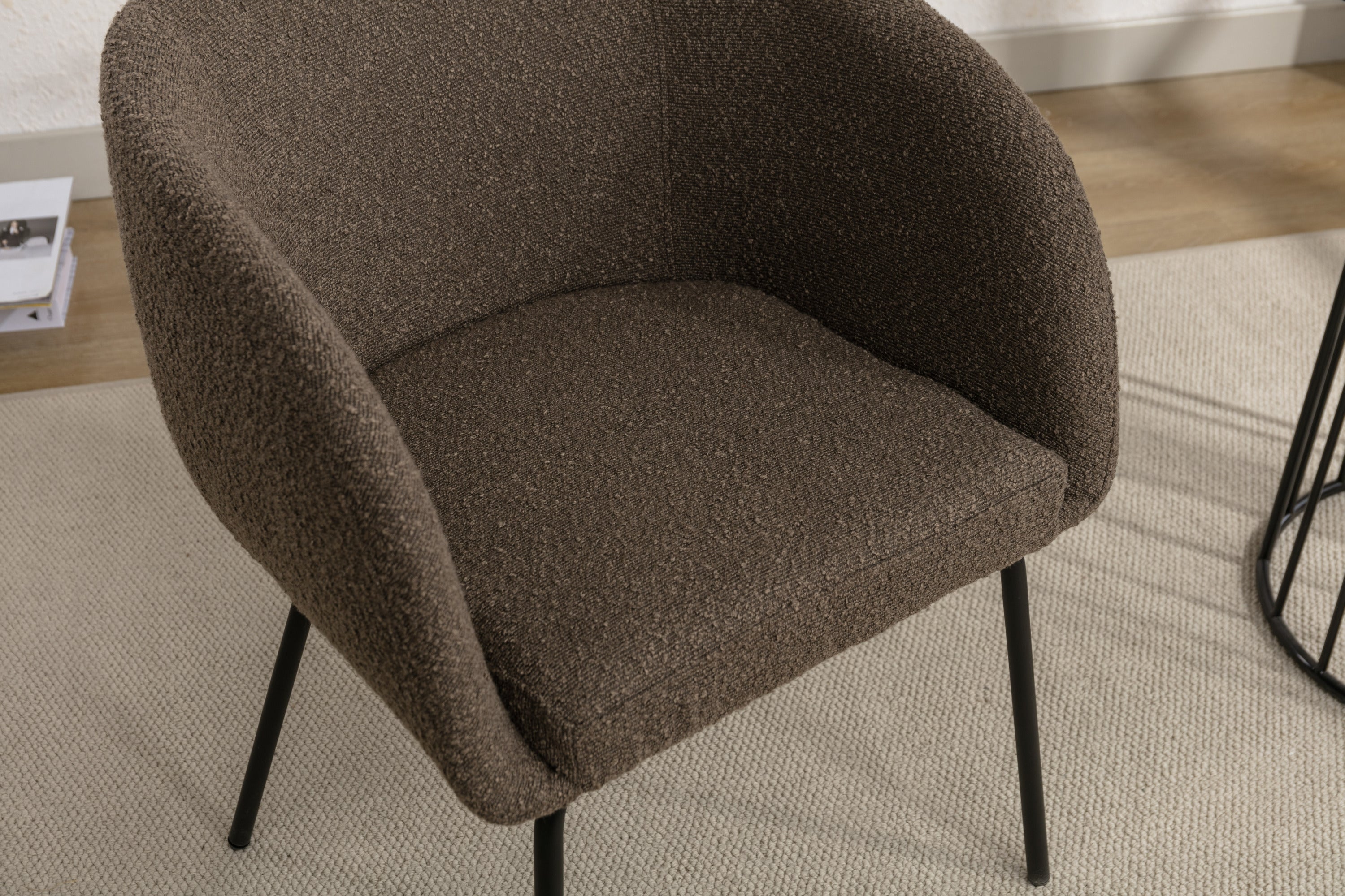 Boucle Fabric Dining Chair with Black Metal Legs - Set of 1 - Modern Upholstered Accent Chair for Kitchen, Dining Room, or Office