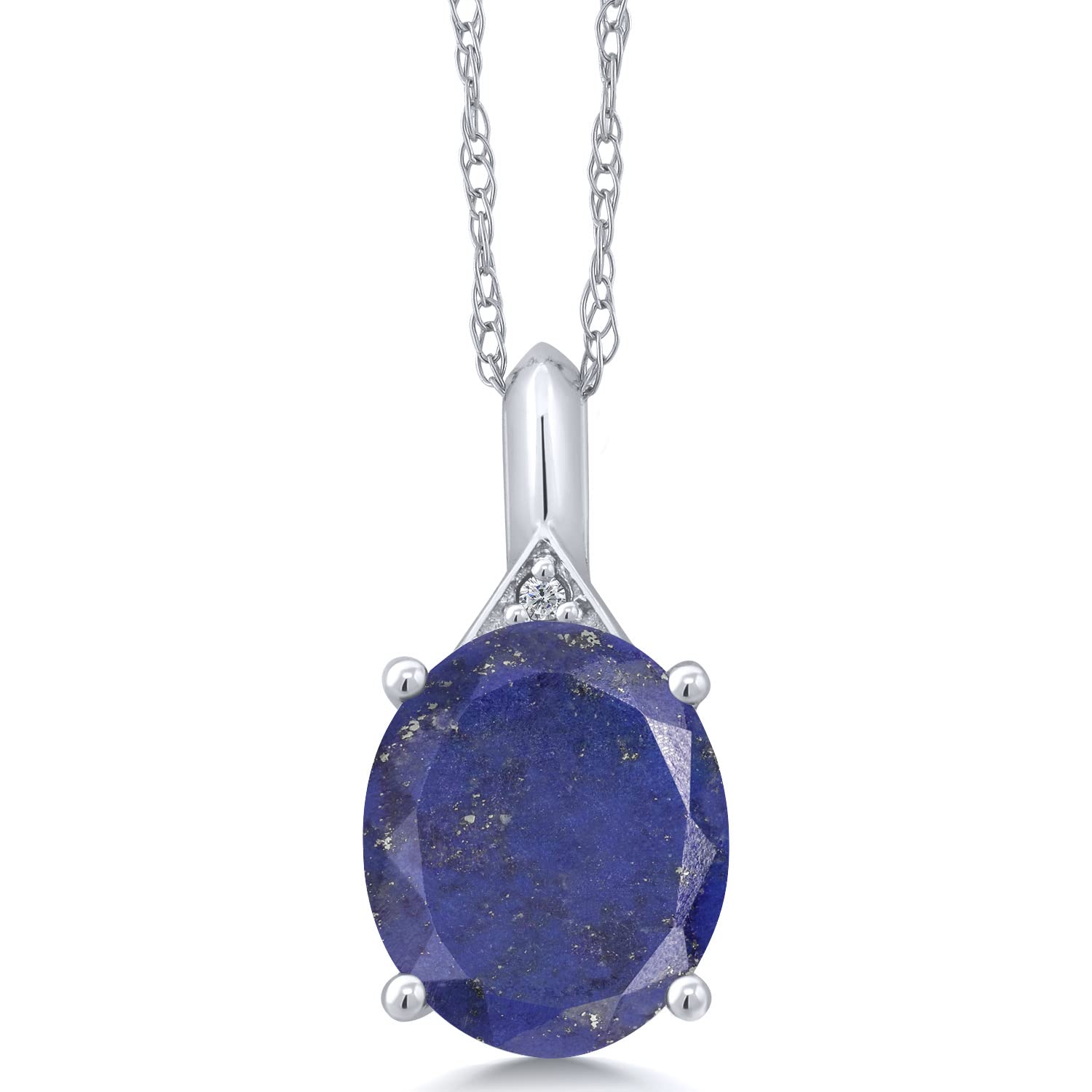 14K White Gold Oval Birthstone & Diamond Necklace for Women | 12x10mm Oval Gemstone Pendant with 18
