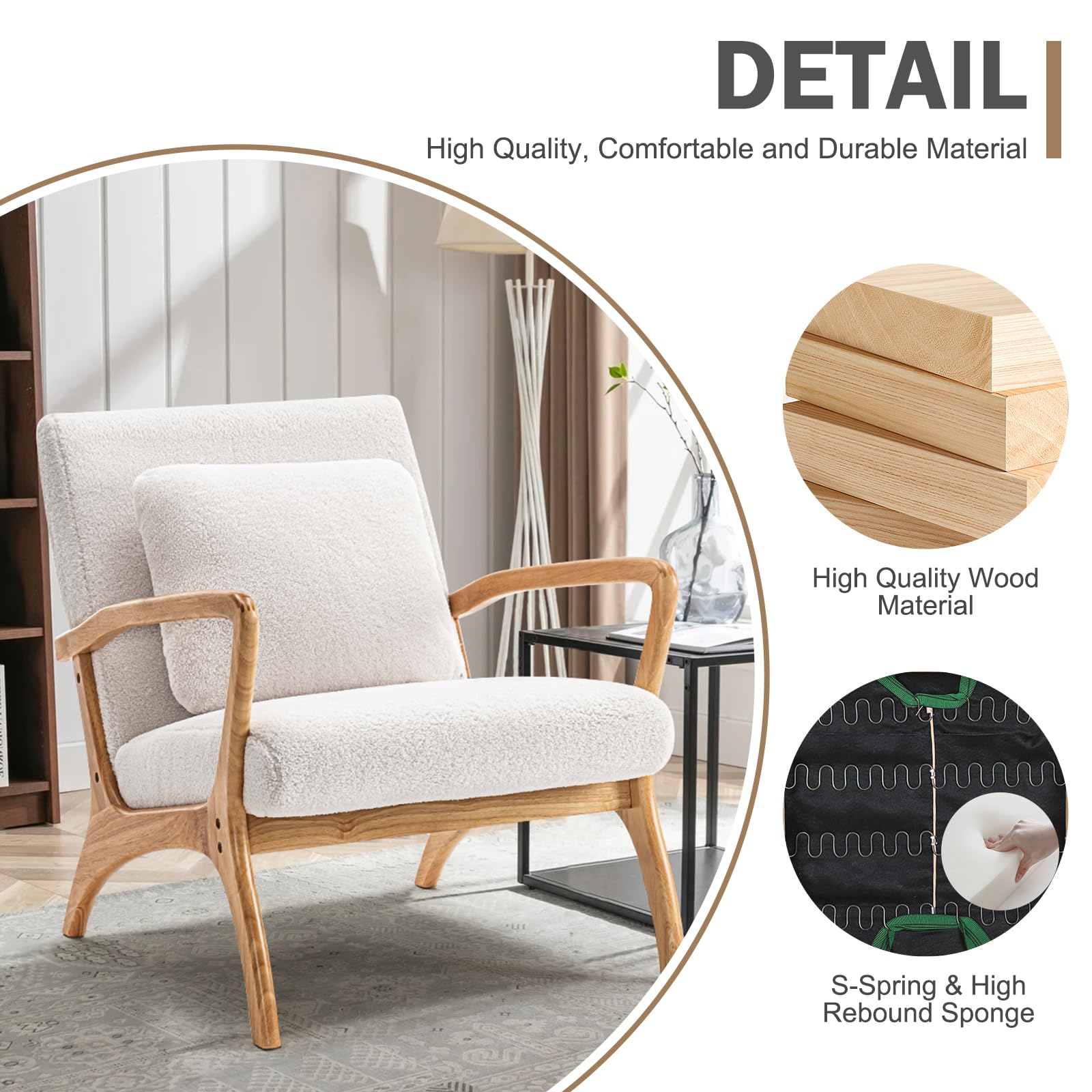 Mid-Century Modern Accent Chair with Cushion - 28.3