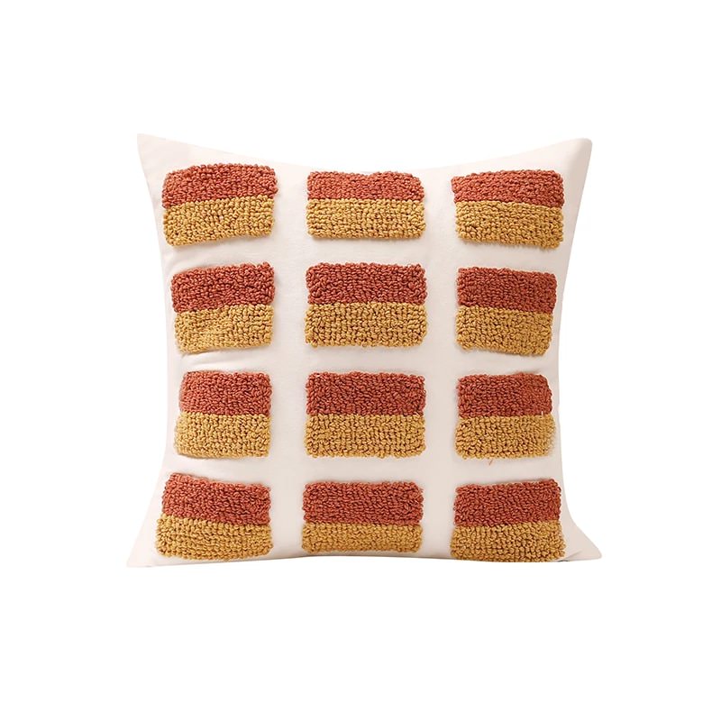 Ochre Tufted Cushion Cover - Soft Bohemian Pillow Case for Sofa, Bed & Home Decor - Perfect for Living Room, Bedroom & Cozy Spaces