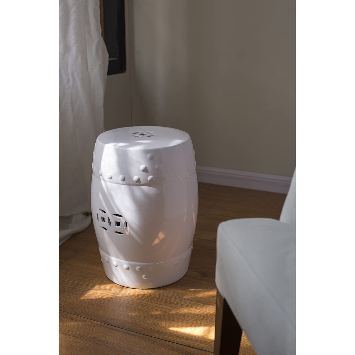 A&B Home Zella Garden Stool - White Outdoor Patio Furniture for Garden, Poolside, and Backyard Decor