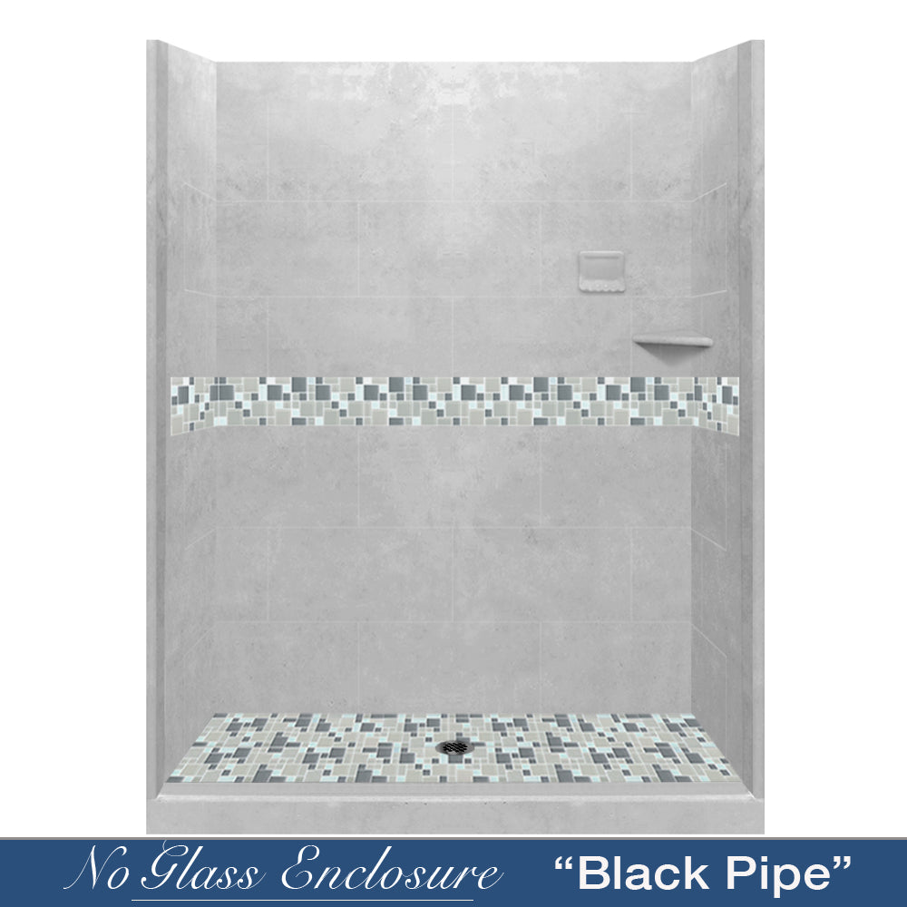 60 Alcove Portland Cement Sistine Stone & Newport Mosaic Accent Tile DIY Shower Remodel Kit - Waterproof Bathroom Wall Tile for Shower Surround, Backsplash, and Flooring