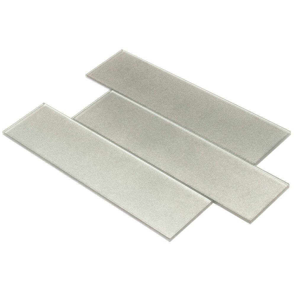 3x12 Silver Glass Subway Tile - Modern Kitchen Backsplash & Bathroom Wall Decor