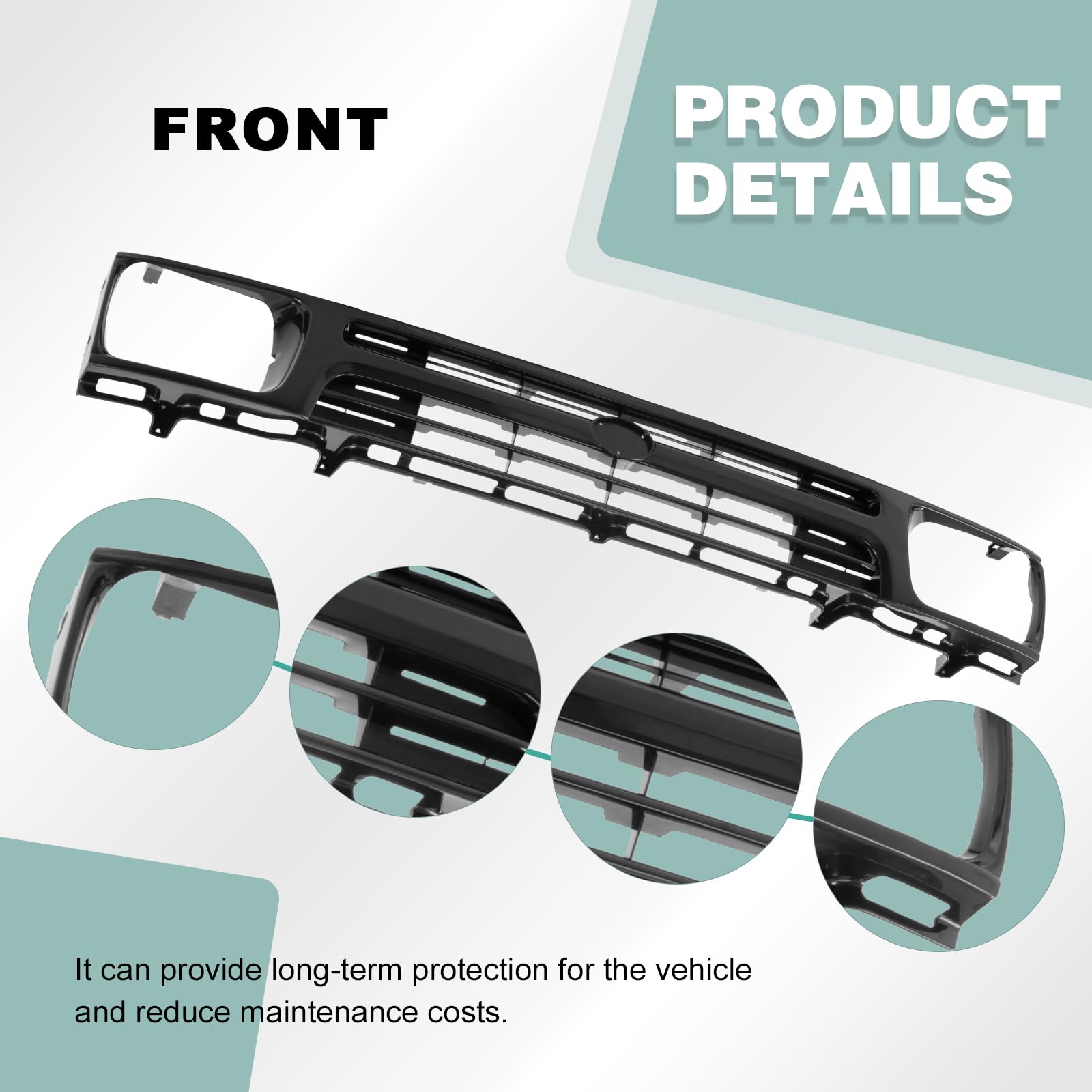 Black Front Grille Grill for 1992-1995 Toyota Pickup Truck RWD - Durable Replacement Car Parts - Perfect for Off-Roading & Truck Customization