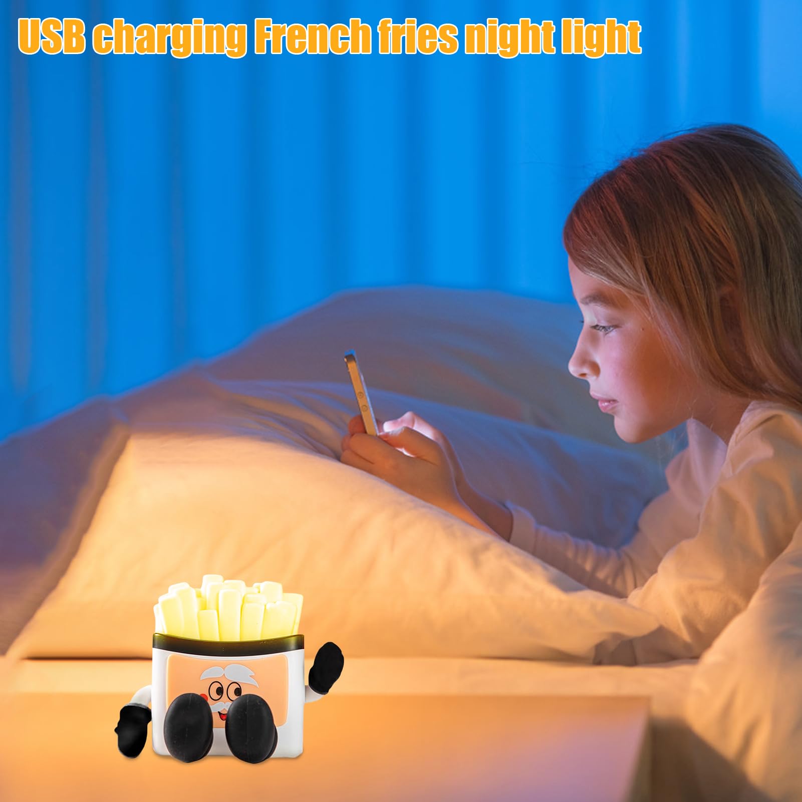 French Fries Night Light - Rechargeable LED Touch Lamp with 3 Brightness Levels | 500mAh Battery | Kids Room Decor, Kitchen Nightlight, Bedside Table Lamp for Cozy Atmosphere