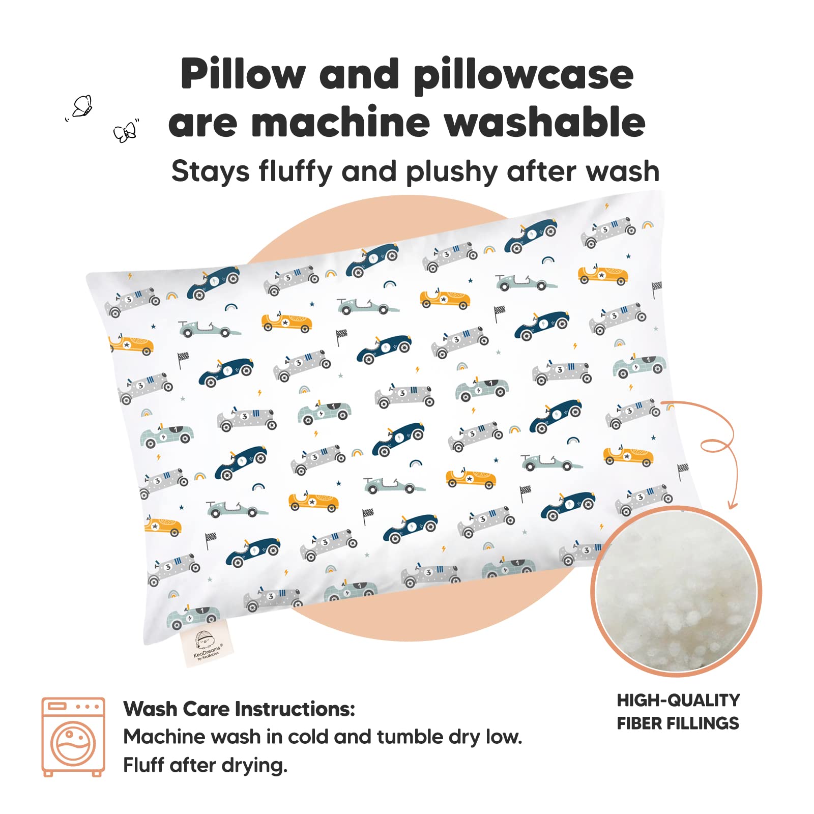 KeaBabies Organic Cotton Toddler Pillow with Pillowcase - 14x20 Inch Soft Hypoallergenic Kids Pillow for Sleeping, Travel & Nursery - Machine Washable Toddler Bed Set for Boys & Girls