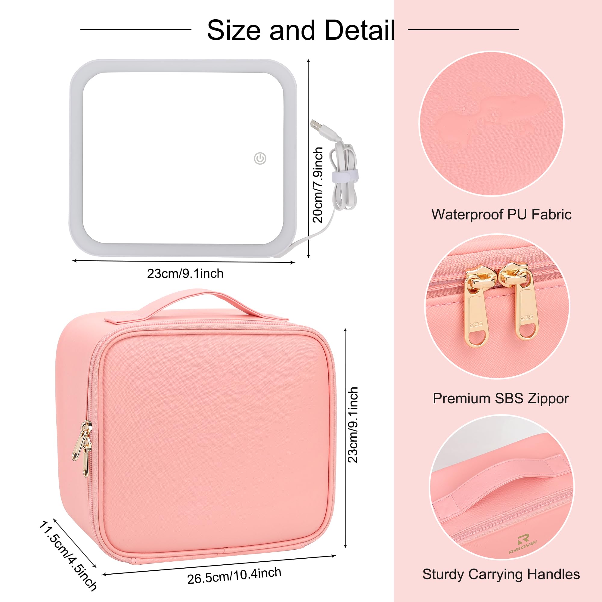 MONSTINA Travel Makeup Bag with LED Mirror - 3 Adjustable Brightness Lighted Cosmetic Case, Portable Makeup Organizer for Women & Girls (Pink) - Perfect for Travel, Home Vanity & On-the-Go Touchups